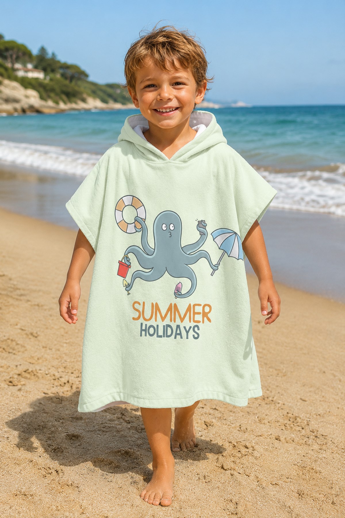 Evdek Summer Octopus Çocuk Panço Plaj Havlusu