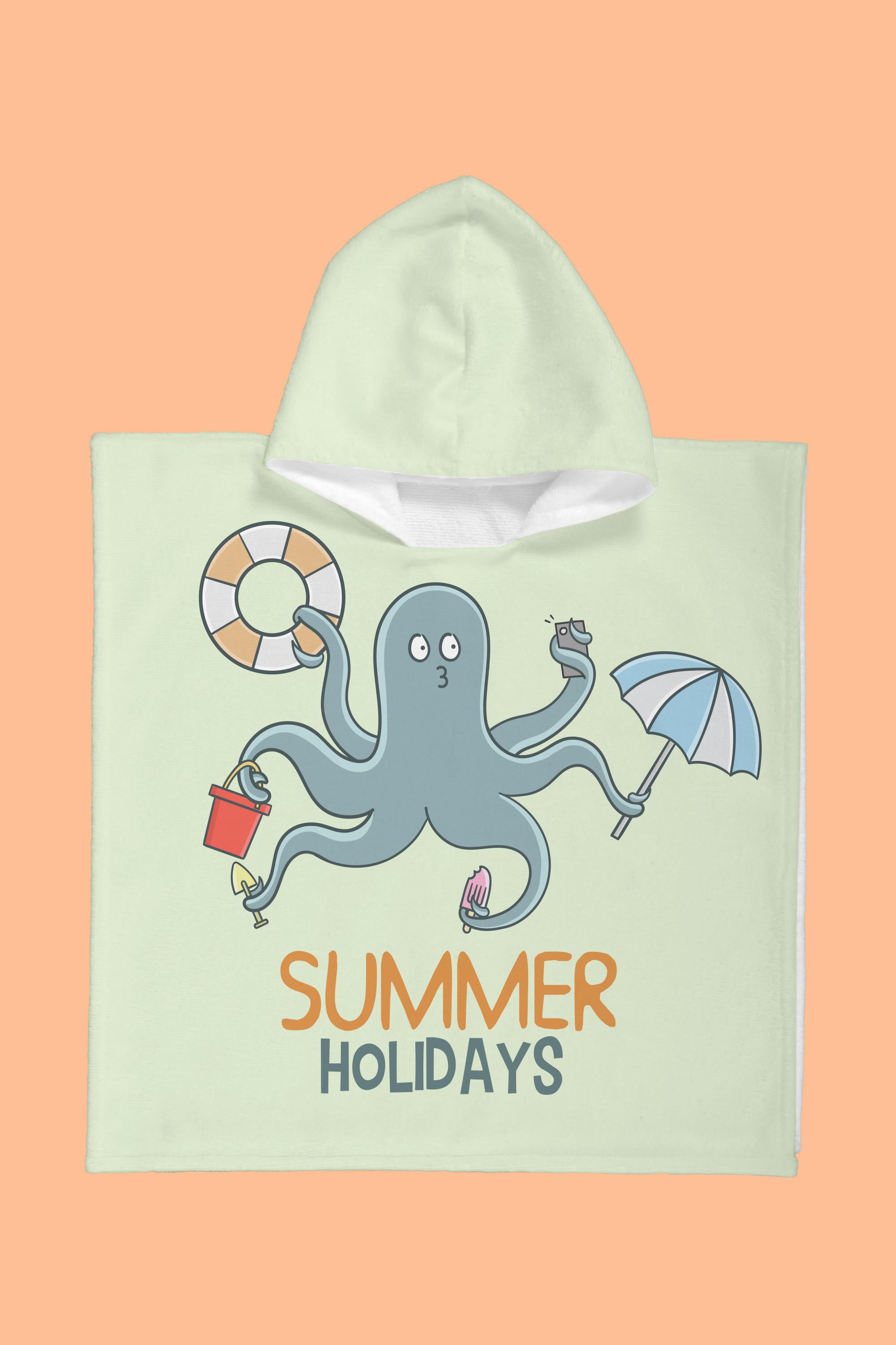 Evdek Summer Octopus Çocuk Panço Plaj Havlusu