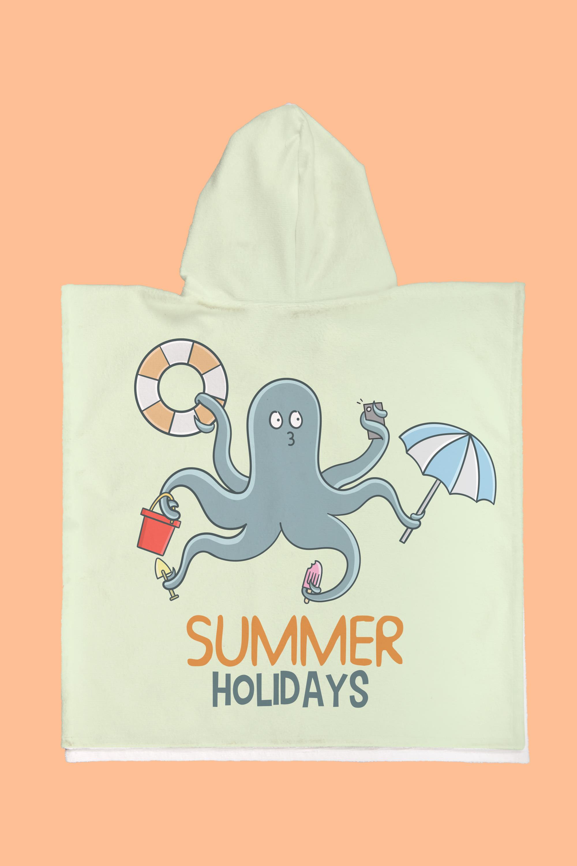 Evdek Summer Octopus Çocuk Panço Plaj Havlusu