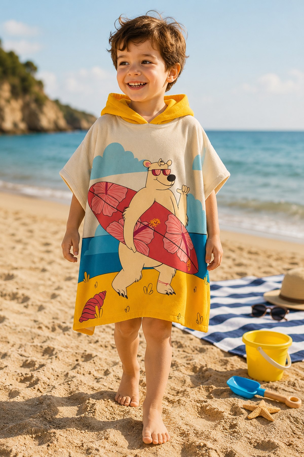 Evdek Surfer Bear Çocuk Panço Plaj Havlusu