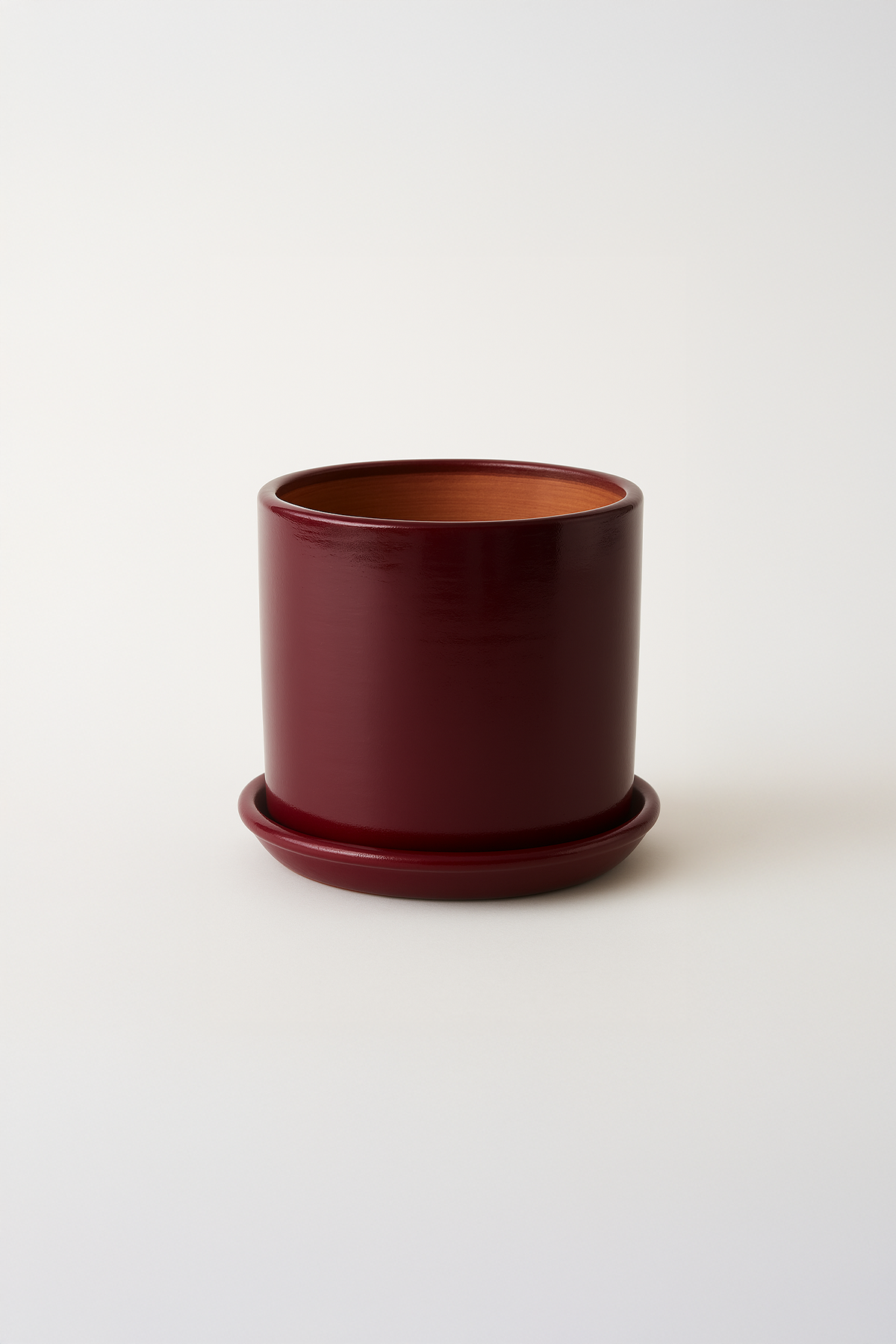 Evdek Tabaklı Bordo Silindirik Çömlek Saksı 15x15 Cm