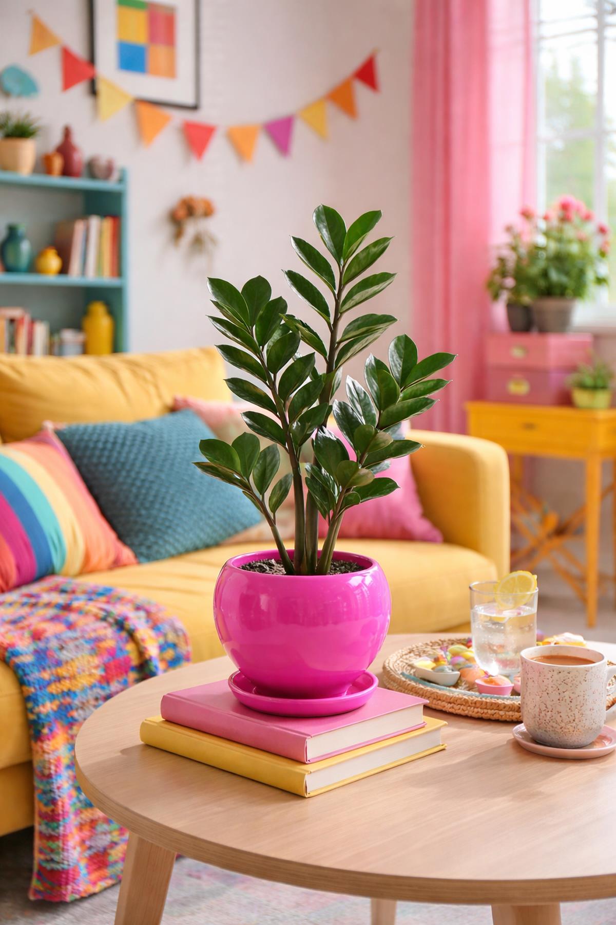 Evdek Tabaklı Koyu Pembe Tombul Çömlek Saksı 16x15 Cm