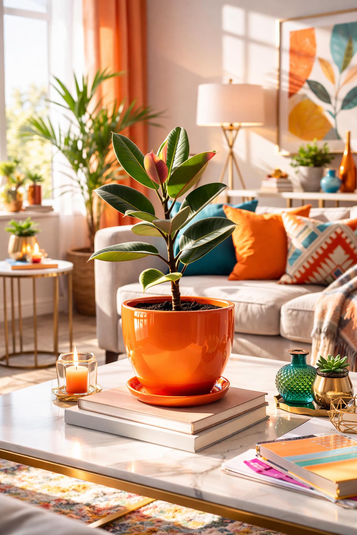 Evdek Tabaklı Turuncu Çömlek Saksı 19x19 Cm