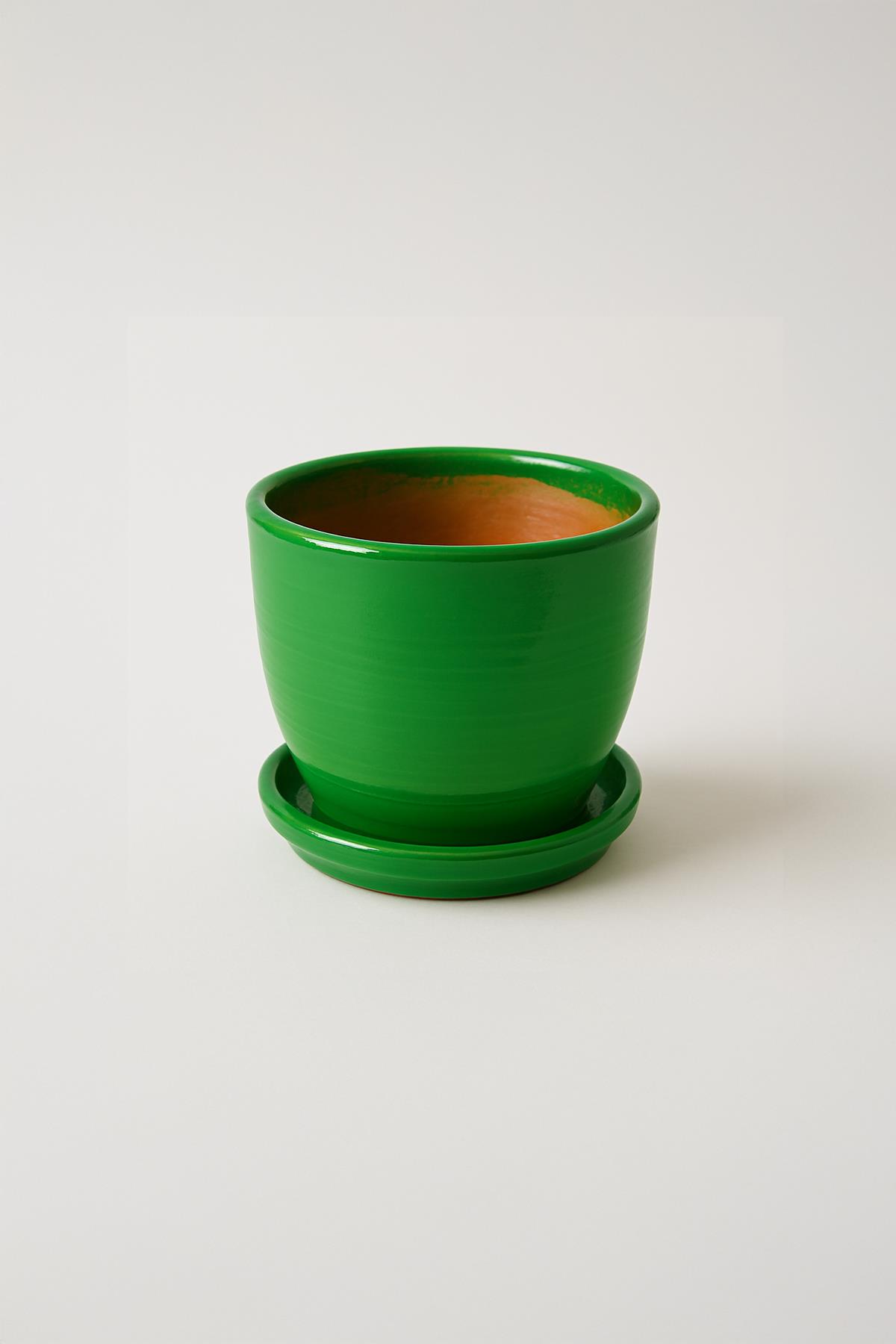 Evdek Tabaklı Yeşil Çömlek Saksı 19x19 Cm
