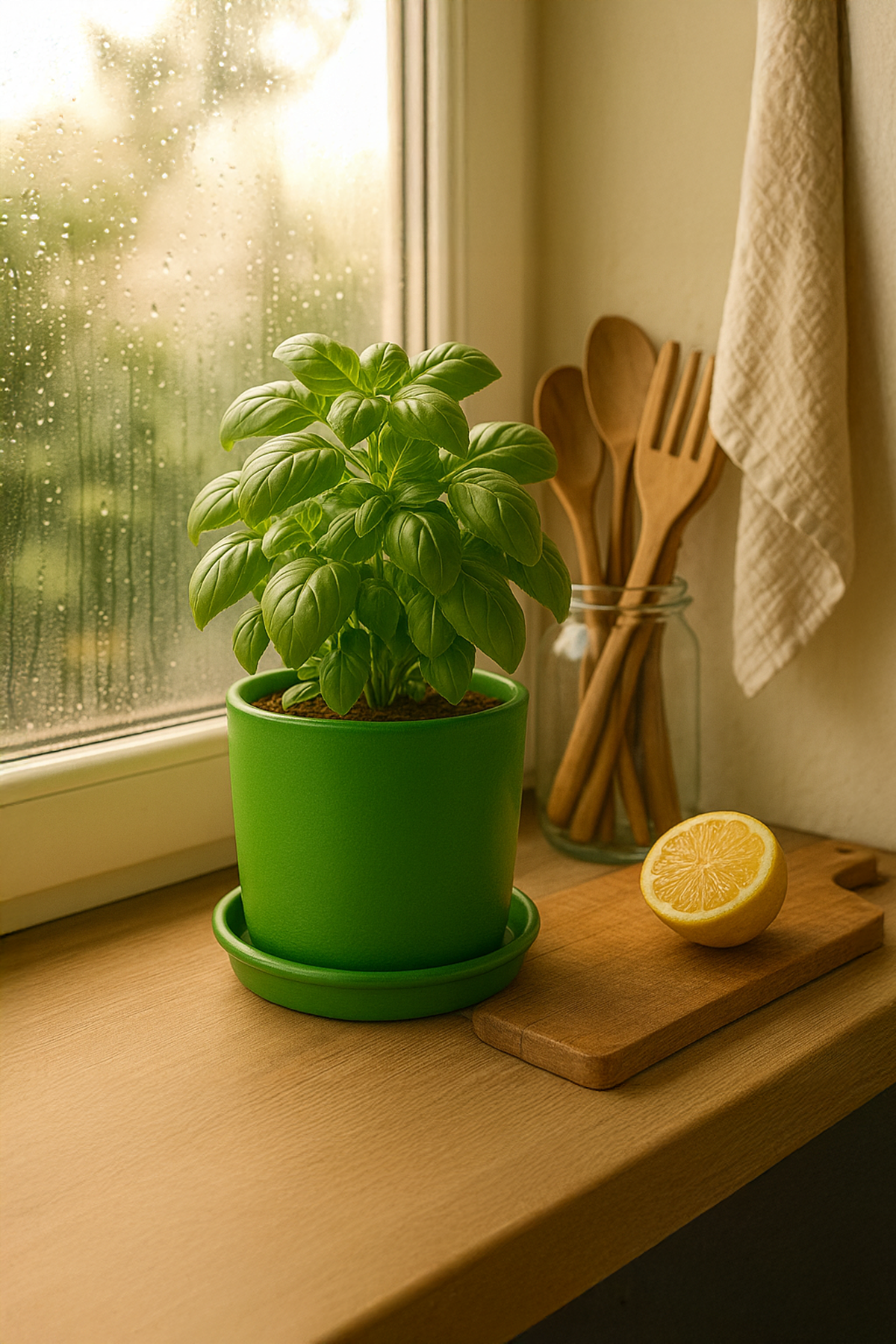 Evdek Tabaklı Yeşil Silindir Çömlek Saksı 22x22 Cm