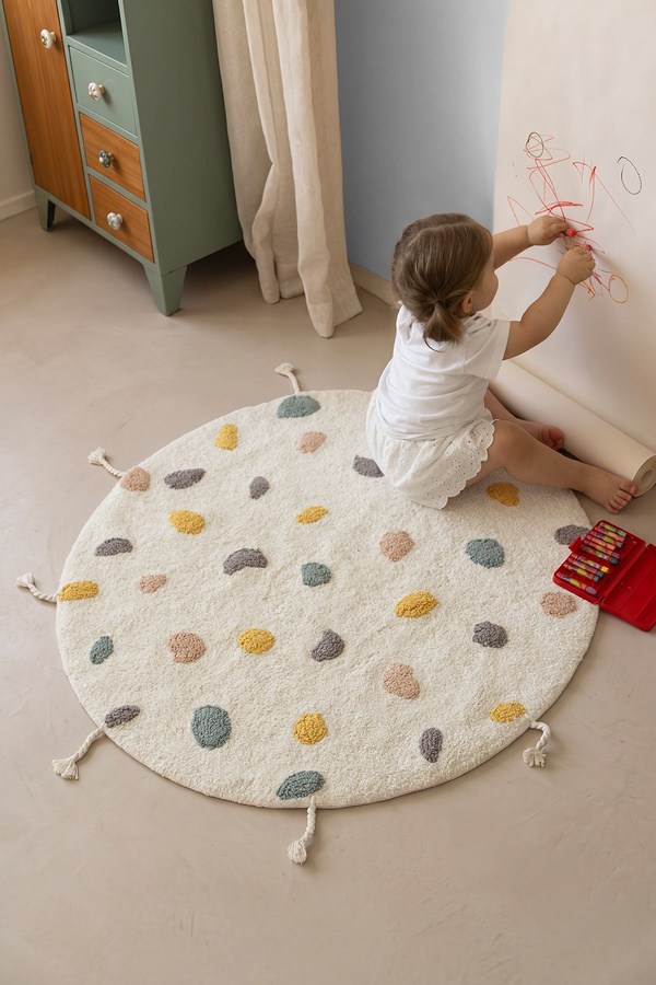İrya Dot Çocuk Odası Paspası Yuvarlak Ekru 90x90 Cm