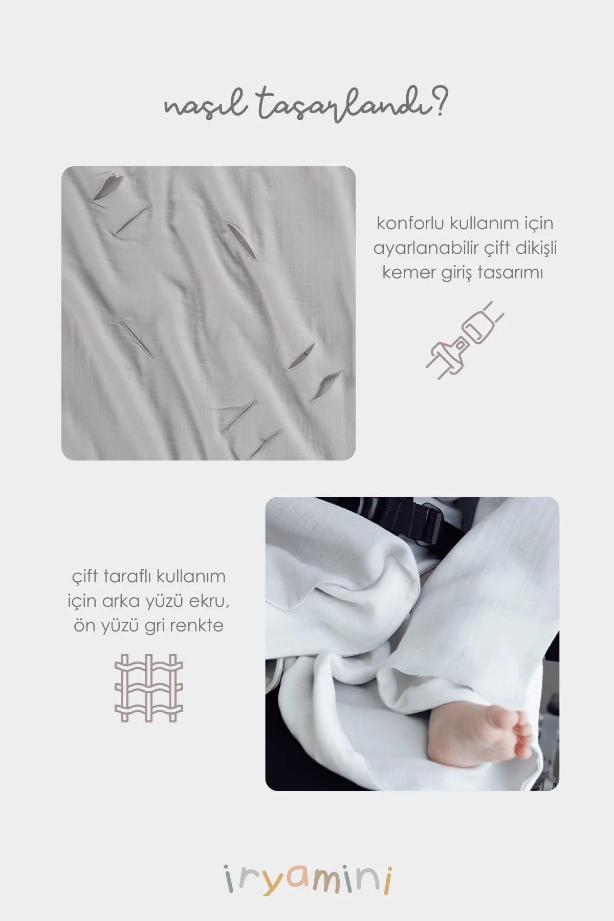 İrya Joy Of Colors Organik Pamuk 2 Katlı Müslin Puset Örtüsü Gri