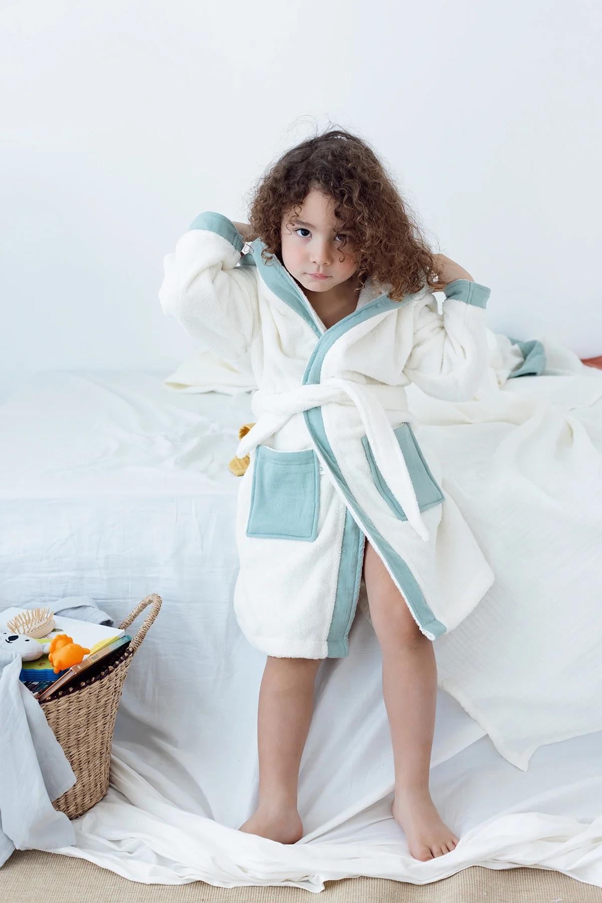 İrya Joy Of Colors Organik Pamuk Müslin Çocuk Bornoz Yeşil 4-5 Yaş