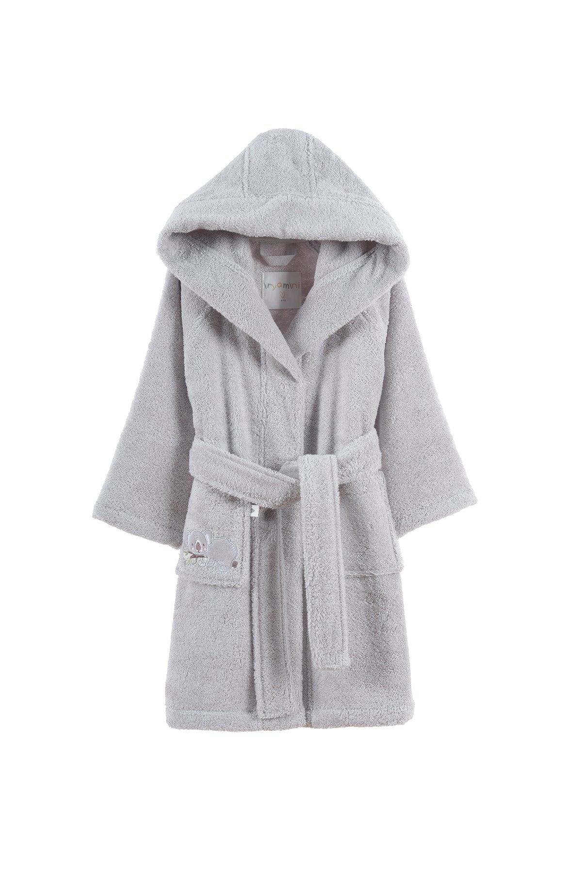 İrya Tiny Koala Organik Pamuklu Nakışlı Çocuk Bornuzu Gri 4-5 Yaş