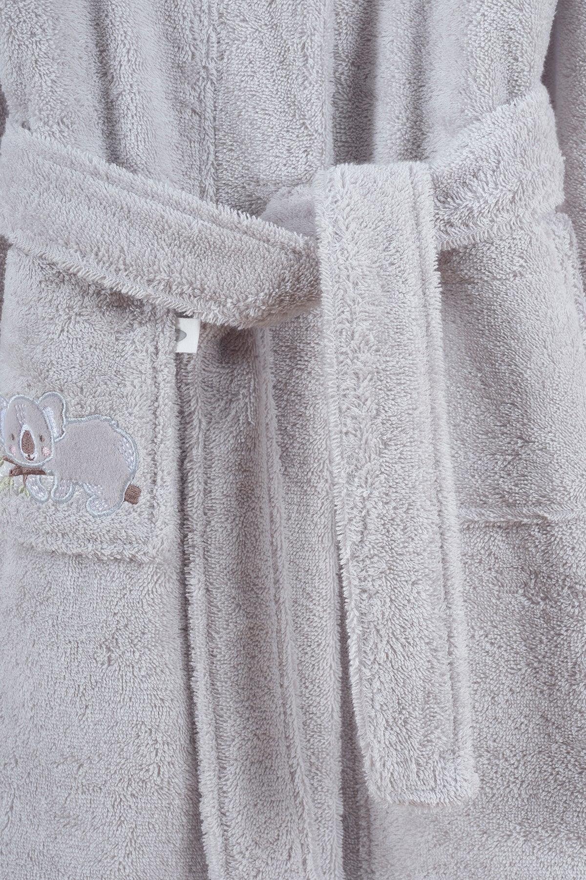 İrya Tiny Koala Organik Pamuklu Nakışlı Çocuk Bornuzu Gri 2-3 Yaş
