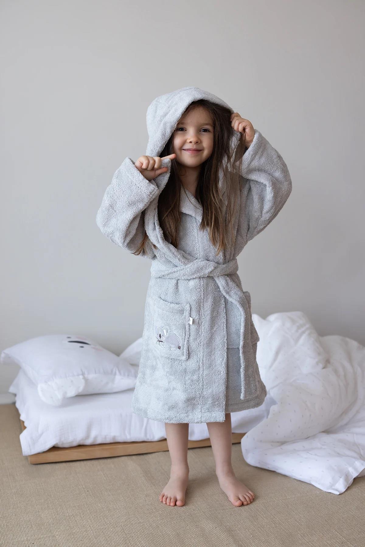 İrya Tiny Koala Organik Pamuklu Nakışlı Çocuk Bornuzu Gri 4-5 Yaş