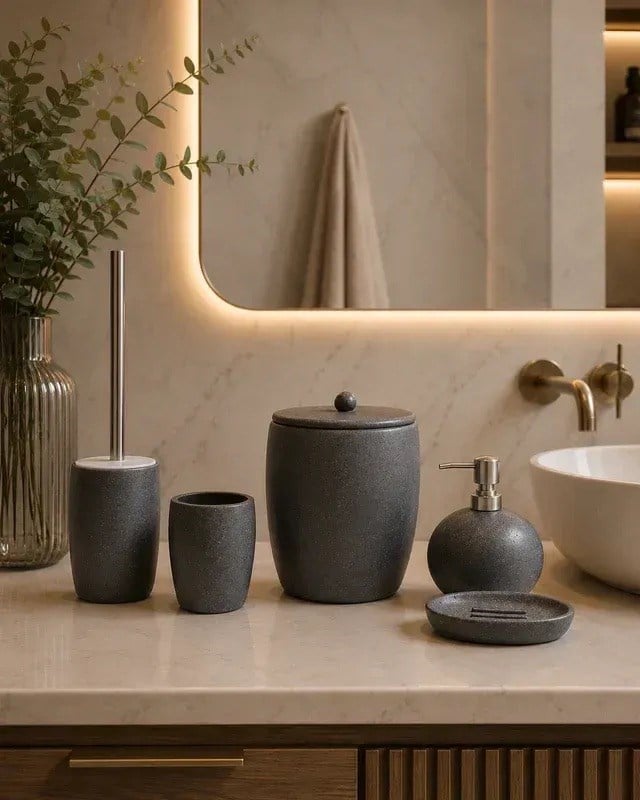 İrya Travertine Banyo Aksesuar Seti 5 Parça Gri