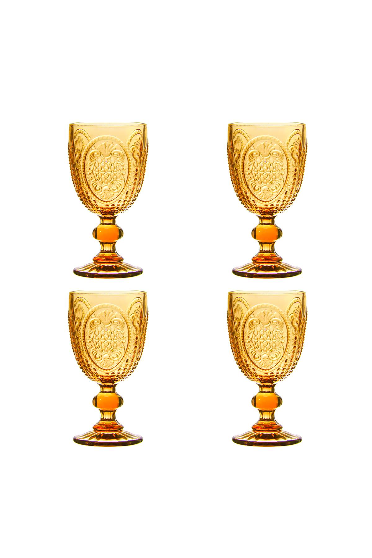 Lucky Art Velora Cam Kadeh Seti Amber 4 Parça