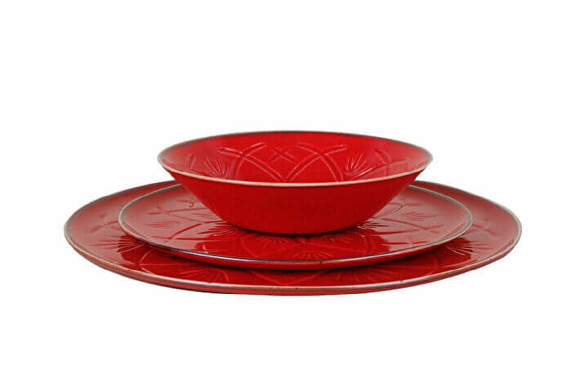 Porland Christina Kırmızı Yemek Takımı 3 Parça
