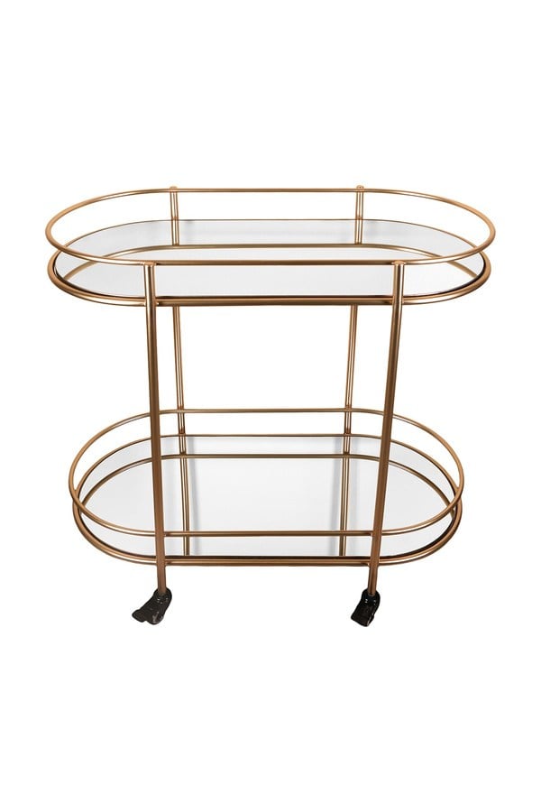 Porland Helena Oval Altın Rengi Servis Arabası 80x43x80 cm