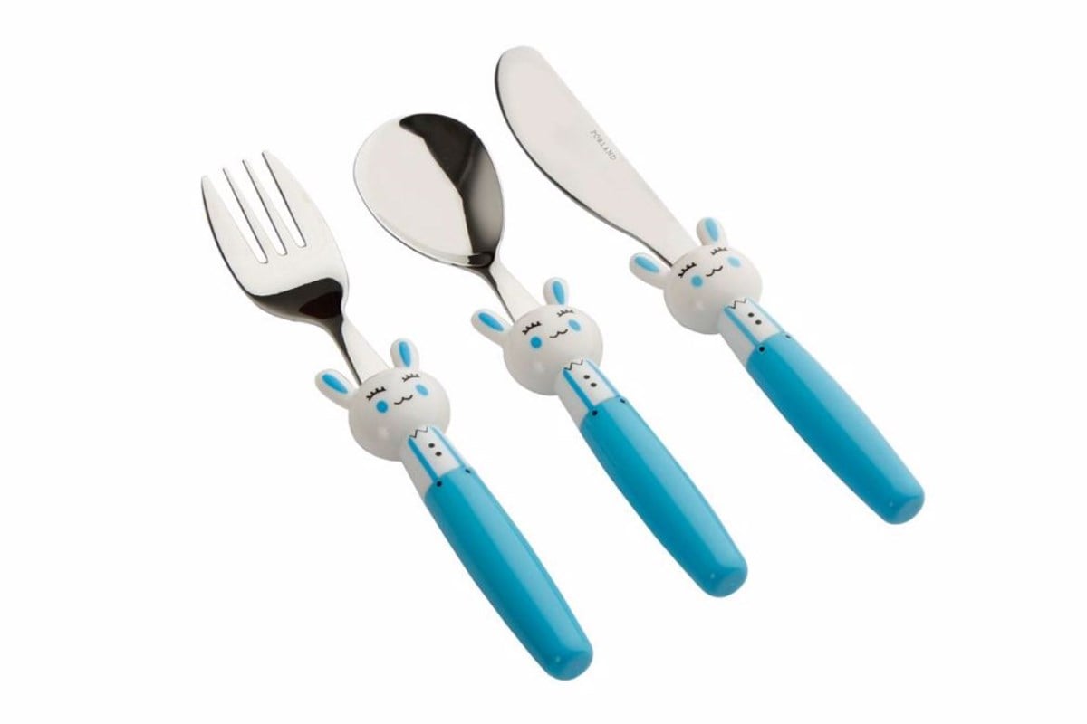 Porland Mini Rabbit Mavi Çocuk Çatal Kaşık Bıçak Takım 3 Parça