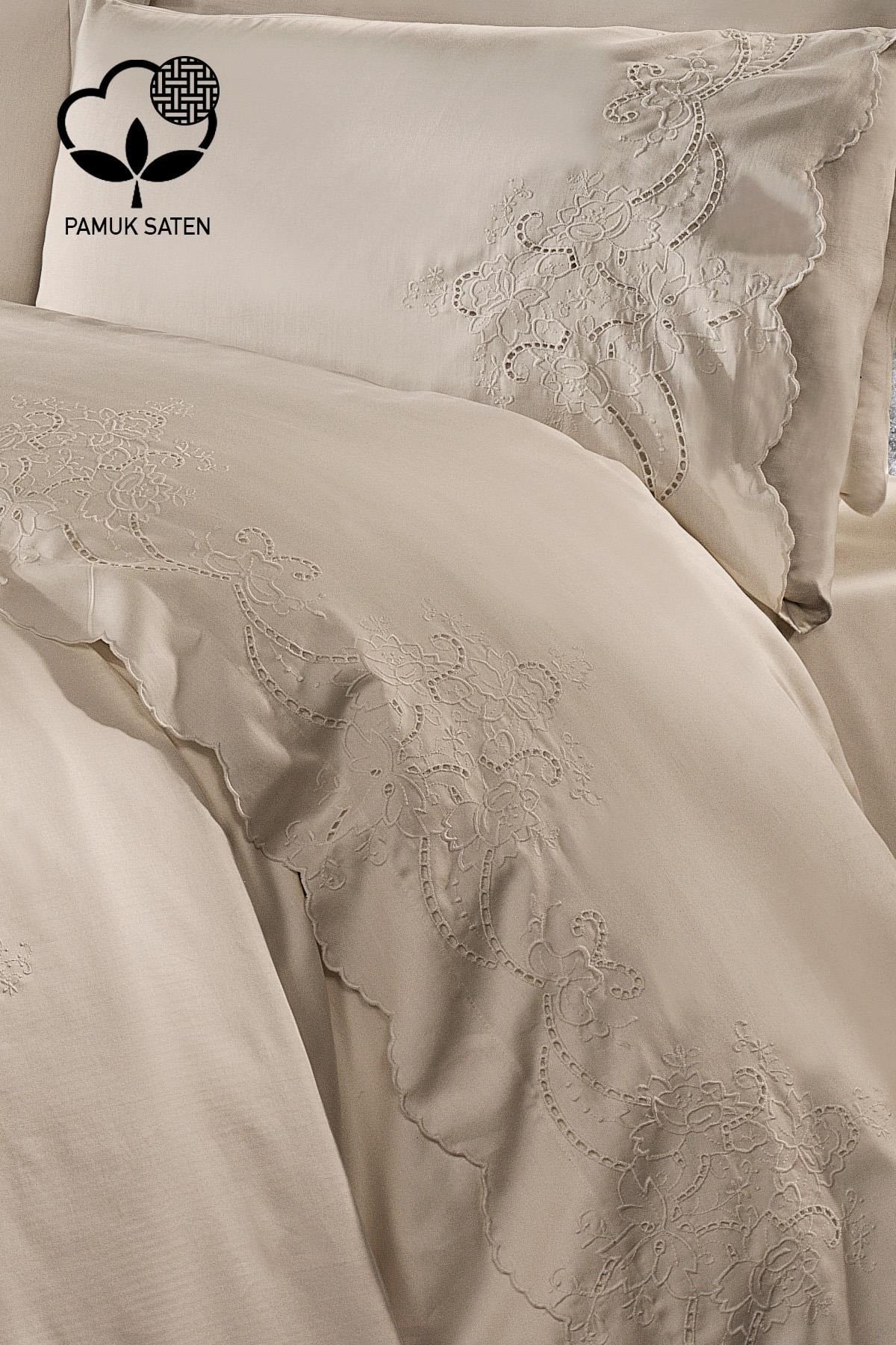 Royal Nazik Hanedan Nevresim-Pike Set Vizon Çift Kişilik