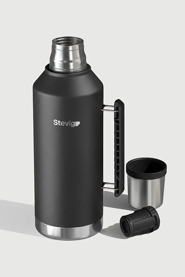 Stevig 1 Camper Klasik Kulplu Sızdırmaz Çelik Termos Black 2.2 lt