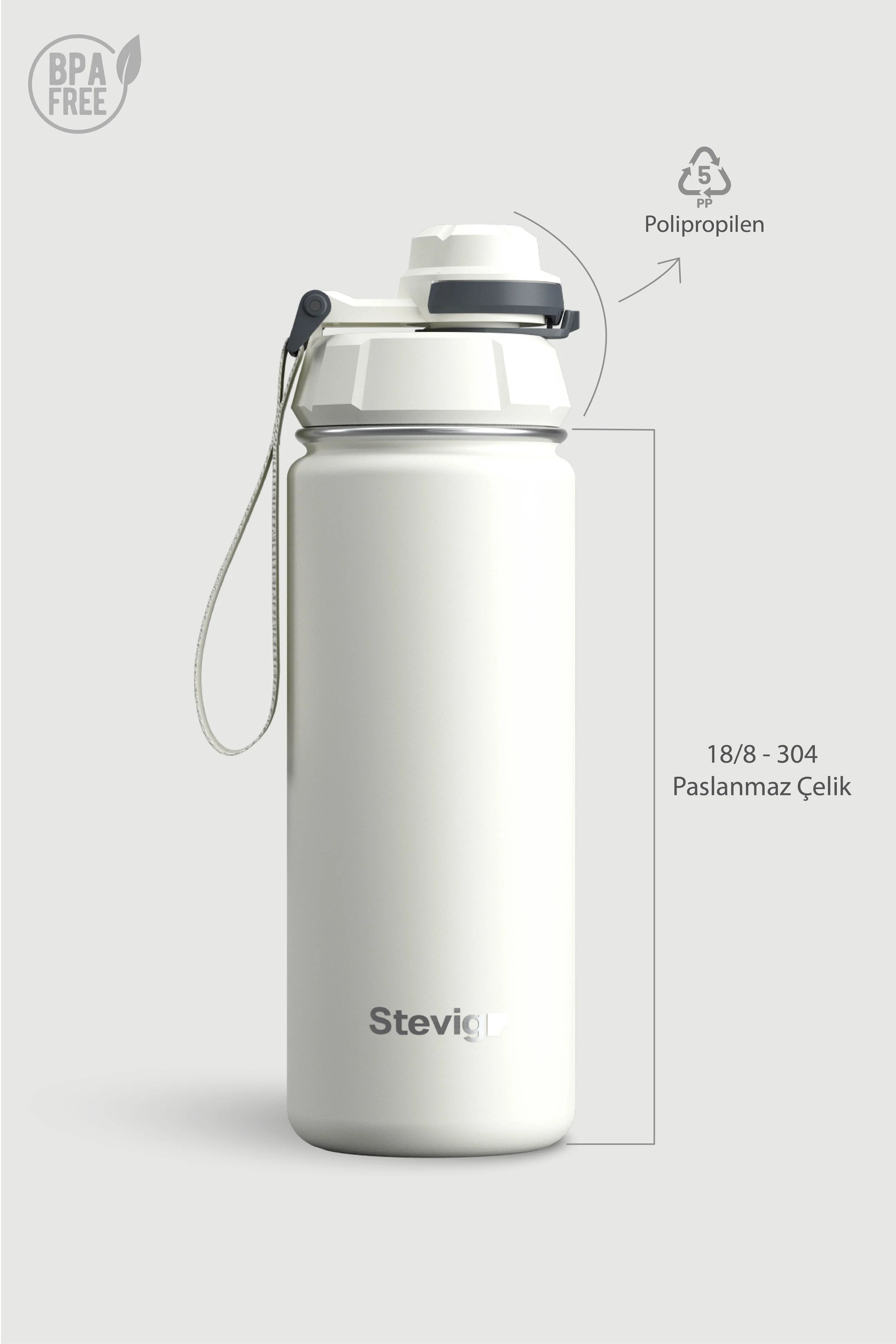 Stevig 1 Hand Leak-Proof Sızdırmaz Çelik Termos Star White 500 ml