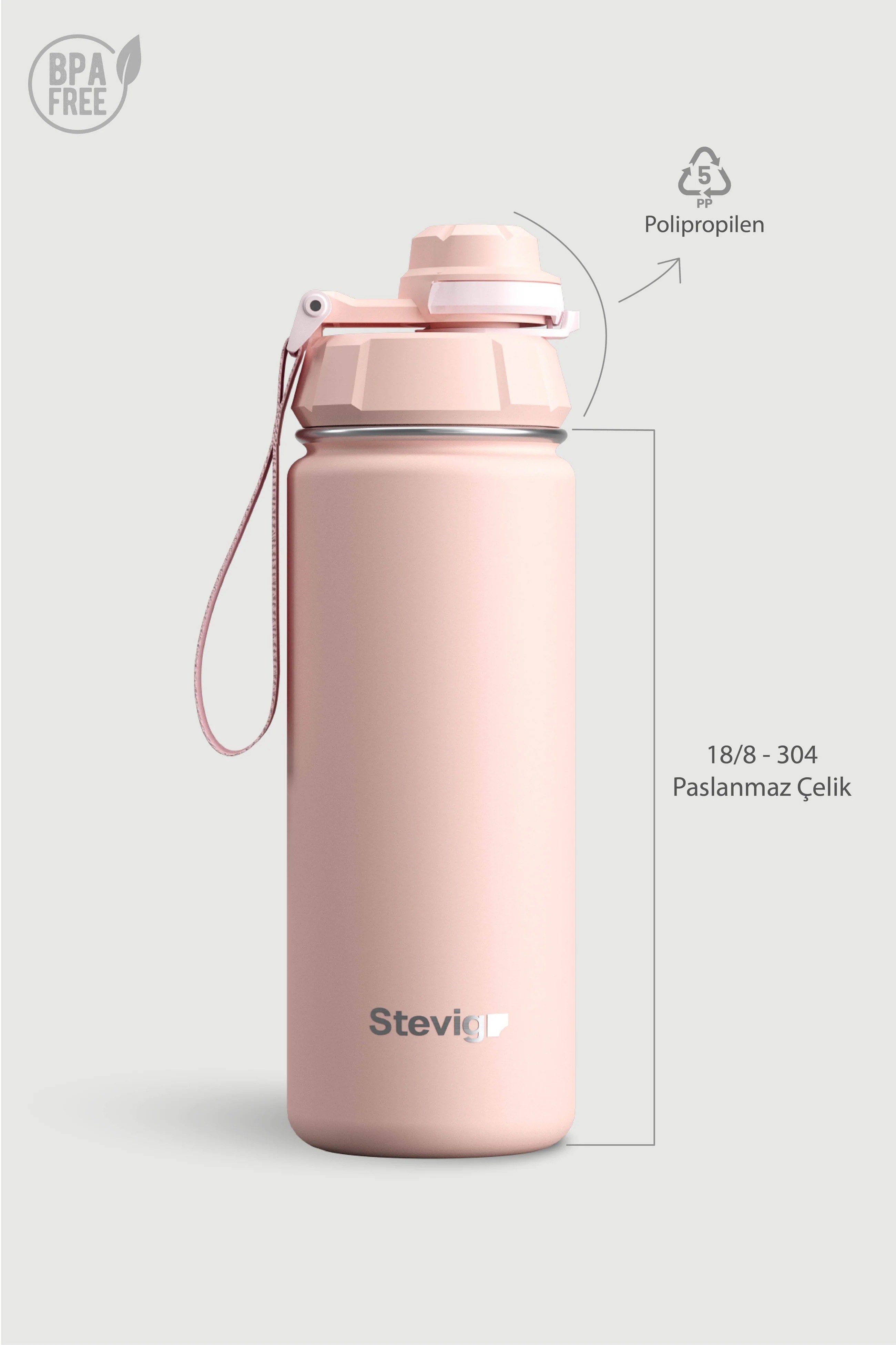 Stevig 1 Hand Leak-Proof Sızdırmaz Çelik Termos Icy Pink 500 ml