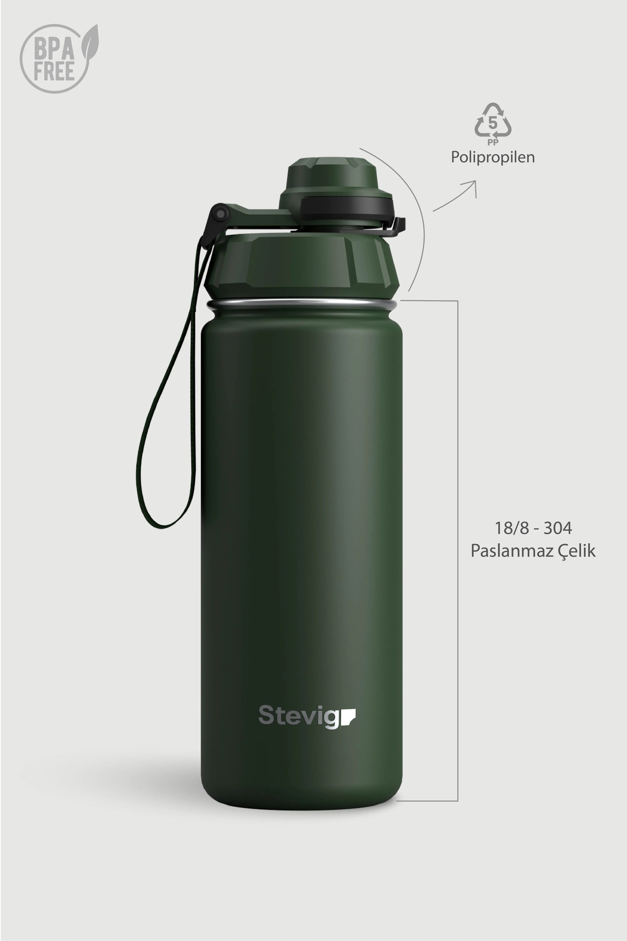 Stevig 1 Hand Leak-Proof Sızdırmaz Çelik Termos Green 500 ml
