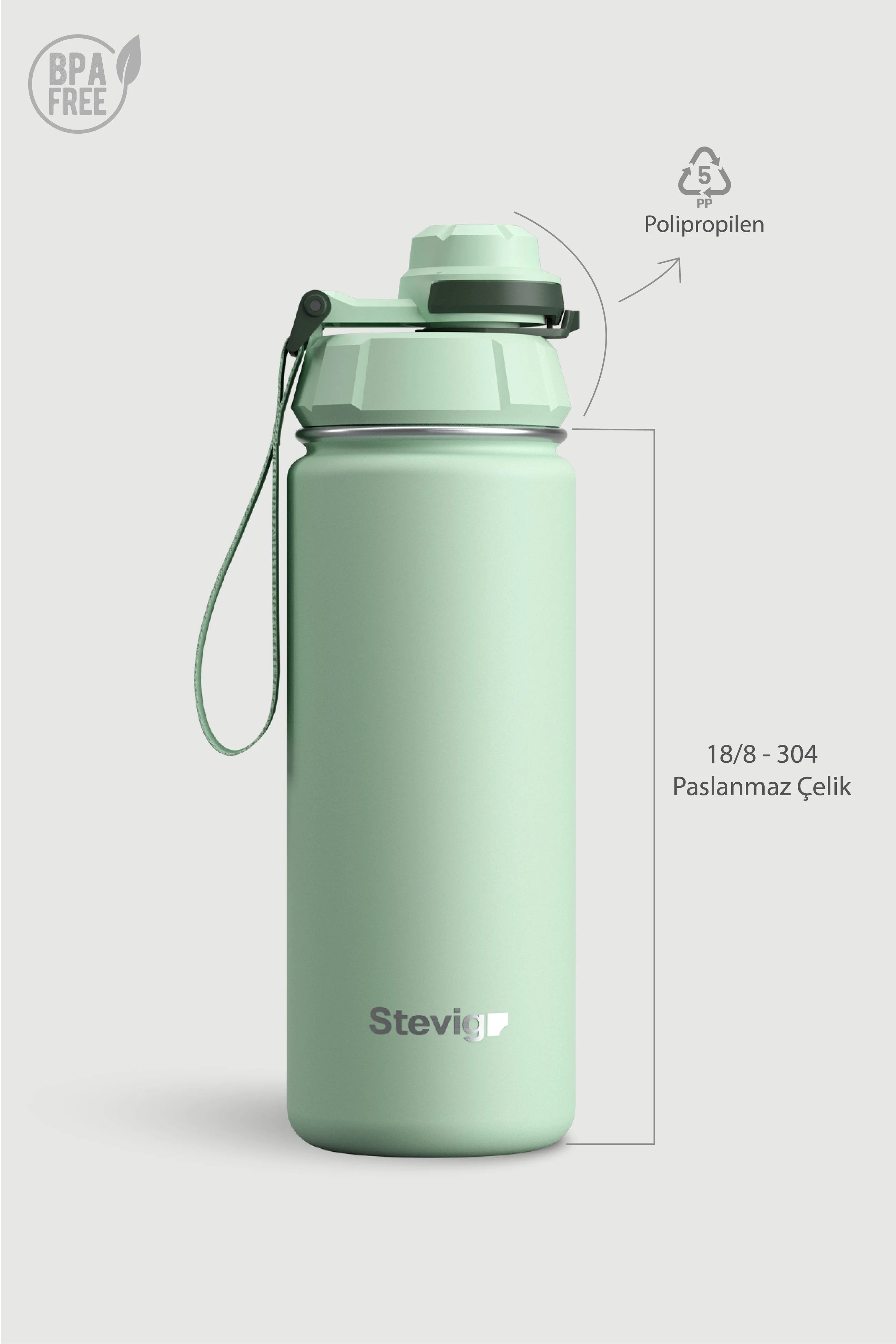 Stevig 1 Hand Leak-Proof Sızdırmaz Çelik Termos Smoke Green 500 ml
