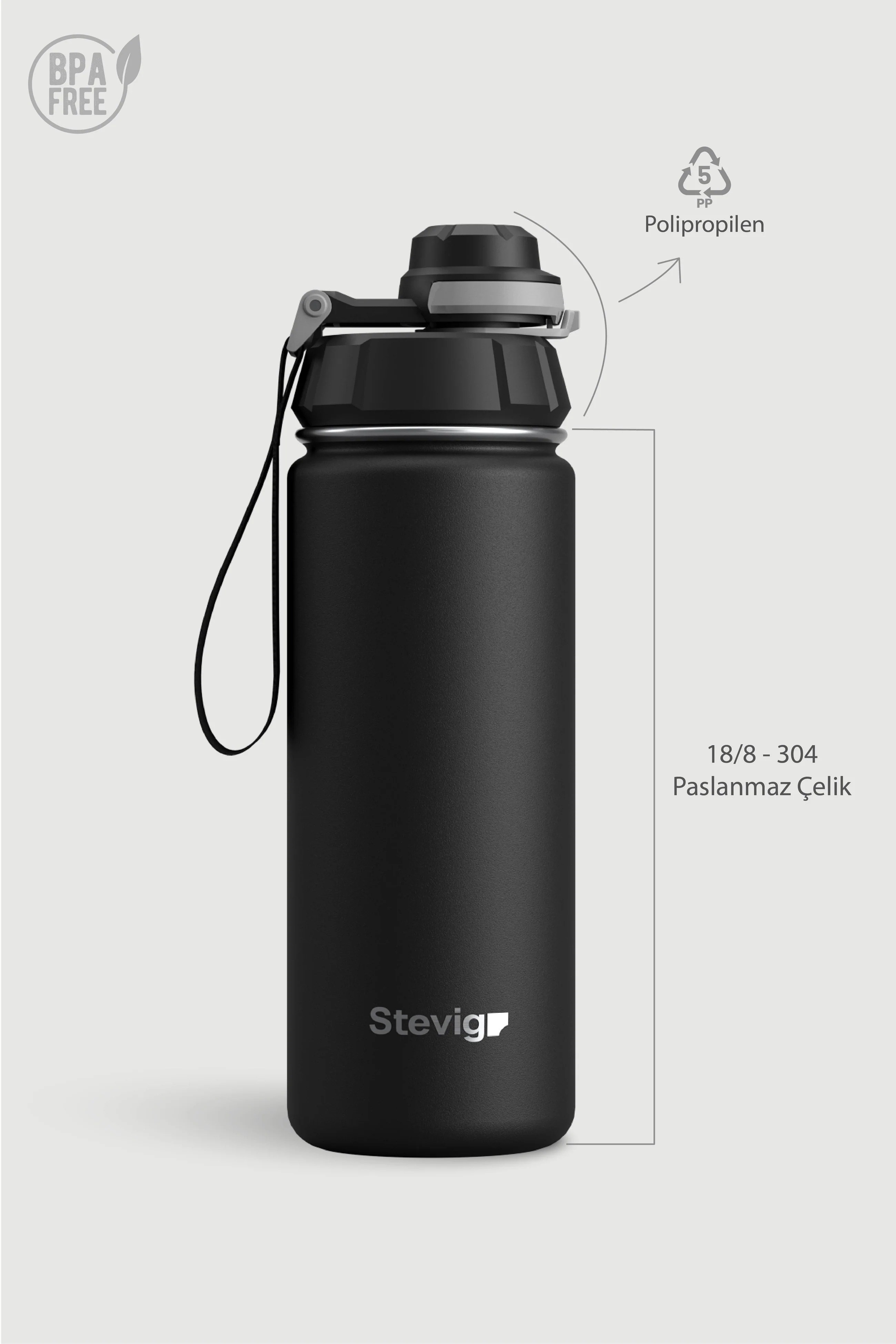 Stevig 1 Hand Leak-Proof Sızdırmaz Çelik Termos Black 500 ml