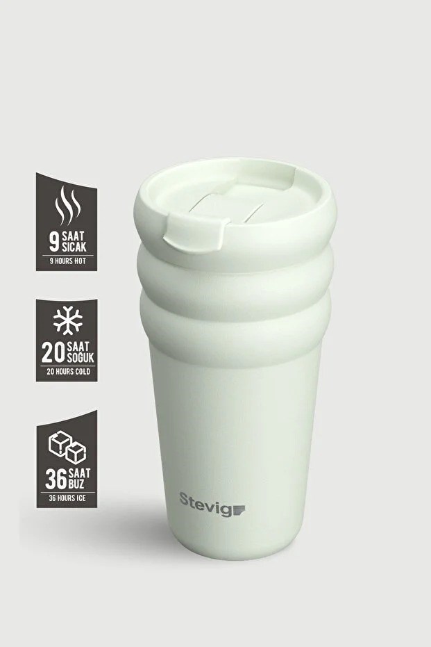 Stevig 3 Bubble Two-Cap Straw Tumbler Çelik Termos Lightest Sky 600 ml