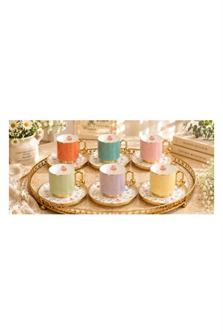 Balsa kahve Fincan Takımı Çiçek Mix Pastel 12 Parça