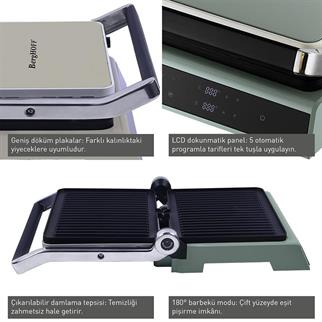 Berghoff Gem Retro Mint Yeşil Dijital Izgara ve Tost Makinesi