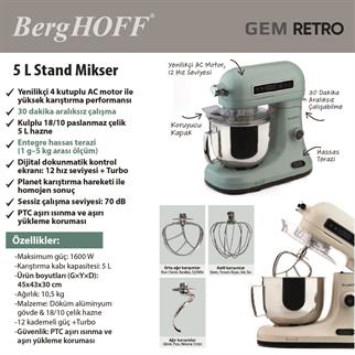 Berghoff Gem Retro Siyah Stand Mikser 5 Lt