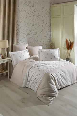 Dantela Benedict Nakışlı Pamuk Saten Nevresim Takımı Bej