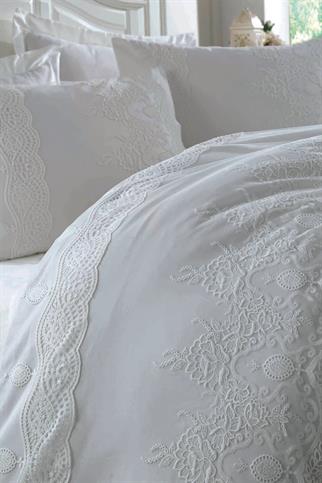 Dantela Duru Gipürlü Pamuk Saten Gelin Nevresim Seti