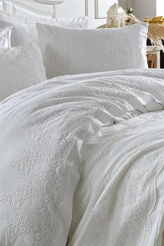 Dantela Duru Gipürlü Pamuk Saten Gelin Nevresim Seti