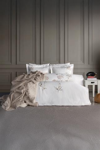 Dantela Lavinya Nakışlı Nevresim Takımı & Yatak Örtüsü Seti Çift Kişilik Bej