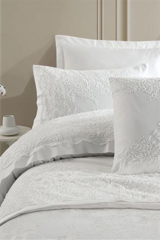 Dantela Serafına Güipürlü Pamuk Saten Gelin Seti Krem