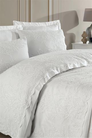 Dantela Serafına Güipürlü Pamuk Saten Gelin Seti Krem