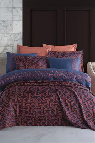 Dantela Vita Luna Nakışlı Nevresim Yatak Örtüsü Seti Kiremit