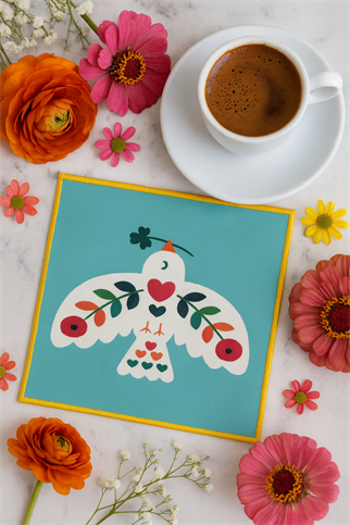 Evdek 2’li Dijital Baskılı Nakış Detaylı Kokteyl Peçete Ds2