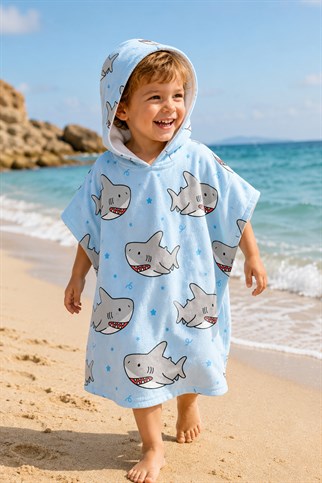 Evdek Baby Shark Çocuk Panço Plaj Havlusu