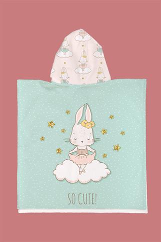 Evdek Ballerine Bunny Çocuk Panço Plaj Havlusu