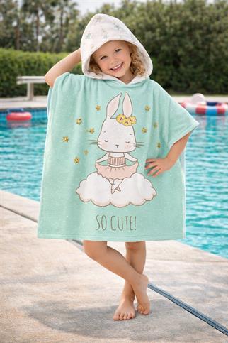 Evdek Ballerine Bunny Çocuk Panço Plaj Havlusu