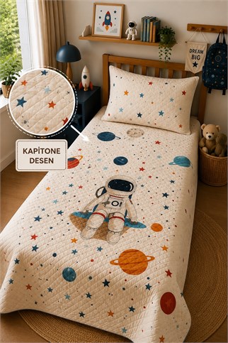 Evdek Bebek ve Çocuk Odası Cosmic Explorer - Kozmik Kaşif Tek Kişilik Pike Takımı 160X230 Cm 6EAD7