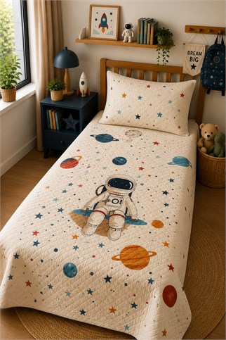 Evdek Bebek ve Çocuk Odası Cosmic Explorer - Kozmik Kaşif Tek Kişilik Pike Takımı 160X230 Cm 6EAD7