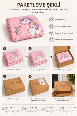 Evdek Bebek ve Çocuk Odası Dream Unicorn – Unicorn Tek Kişilik Pike Takımı 160X230 Cm 6ETD6