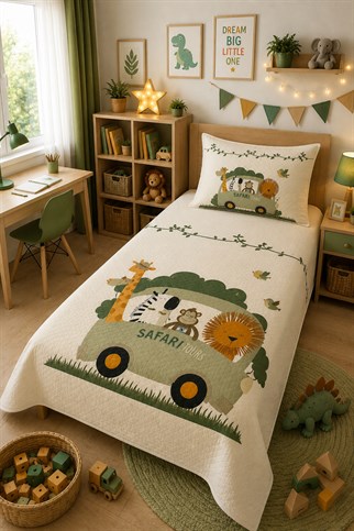 Evdek Bebek ve Çocuk Odası Jungle Ride – Orman Safari Tek Kişilik Pike Takımı 160X230 Cm 6ETD15