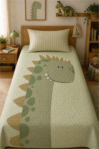 Evdek Bebek ve Çocuk Odası Little Dino - Küçük Dinozor Tek Kişilik Pike Takımı 160X230 Cm 6EAD2