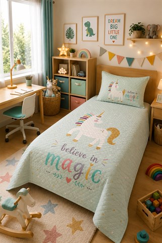 Evdek Bebek ve Çocuk Odası MagicBloom – Unicorn Tek Kişilik Pike Takımı 160X230 Cm 6ETD18