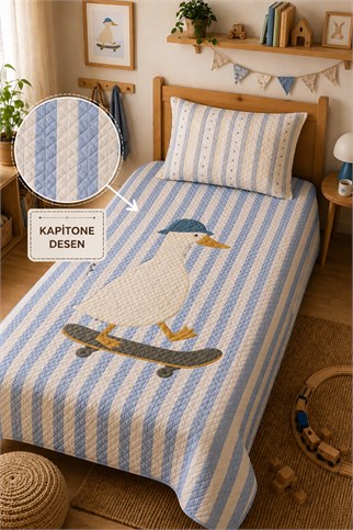 Evdek Bebek ve Çocuk Odası Skater Goose - Patenci Kaz Tek Kişilik Pike Takımı 160x230 Cm 6EAD4