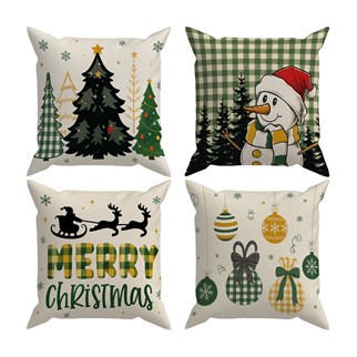 Evdek Christmas Çift Tarafı Baskılı 4’lü Kırlent Kılıfı 6ECHD9